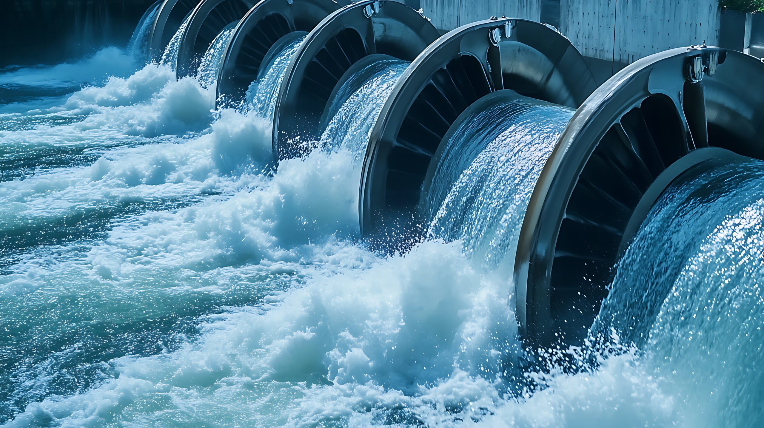 a Wide angle Perspective of a Hydroelectric Station and Its Powerful Energy Generation System   Water Desalination