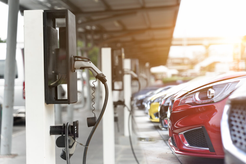 Electric Car on Electric Car Charging Station Power Supply for Electric Car Charging Clean Energy Concept   Ev Charging  Smart Infrastructure
