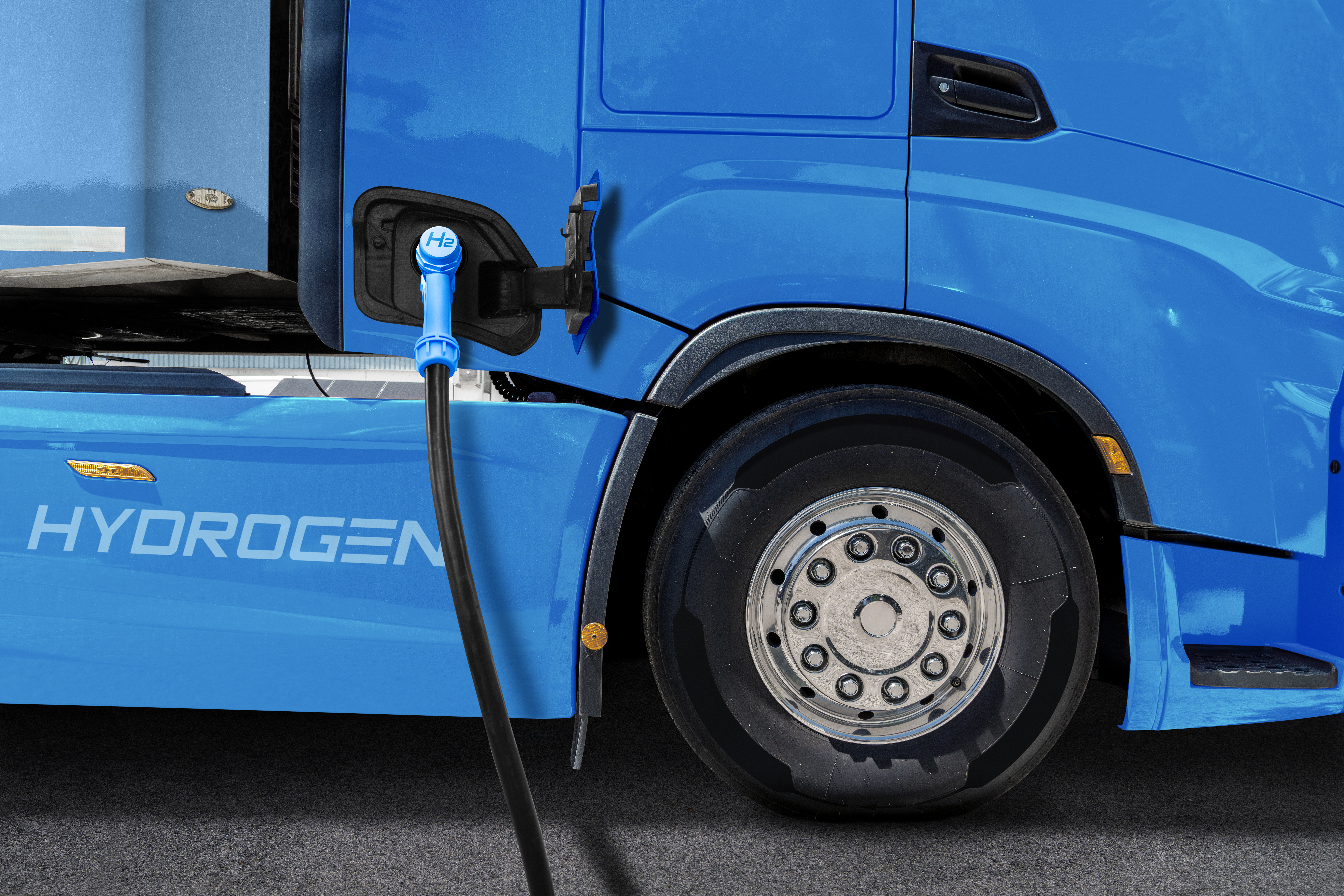 a Hydrogen Fuel Cell Semi Truck with H2 Refueling Nozzle Eco friendly Commercial Vehicle Concept   Hydrogen Energy by Mystic